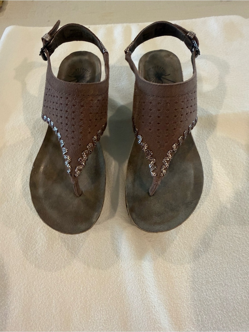 OTBT Women's Brown Embellished T-Strap Sandals